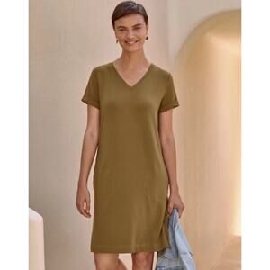 NWOT Womens Size S Garnet Hill Olive‎ Green Everyday T-Shirt Mini Dress Pockets